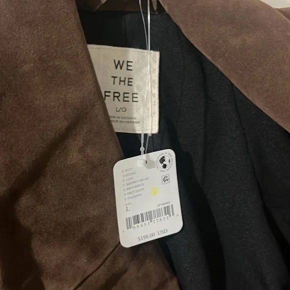 Free People Brown Bear BNWT 
Paper Cut Faux Suede Blazer Sz Large - Picture 9 of 15